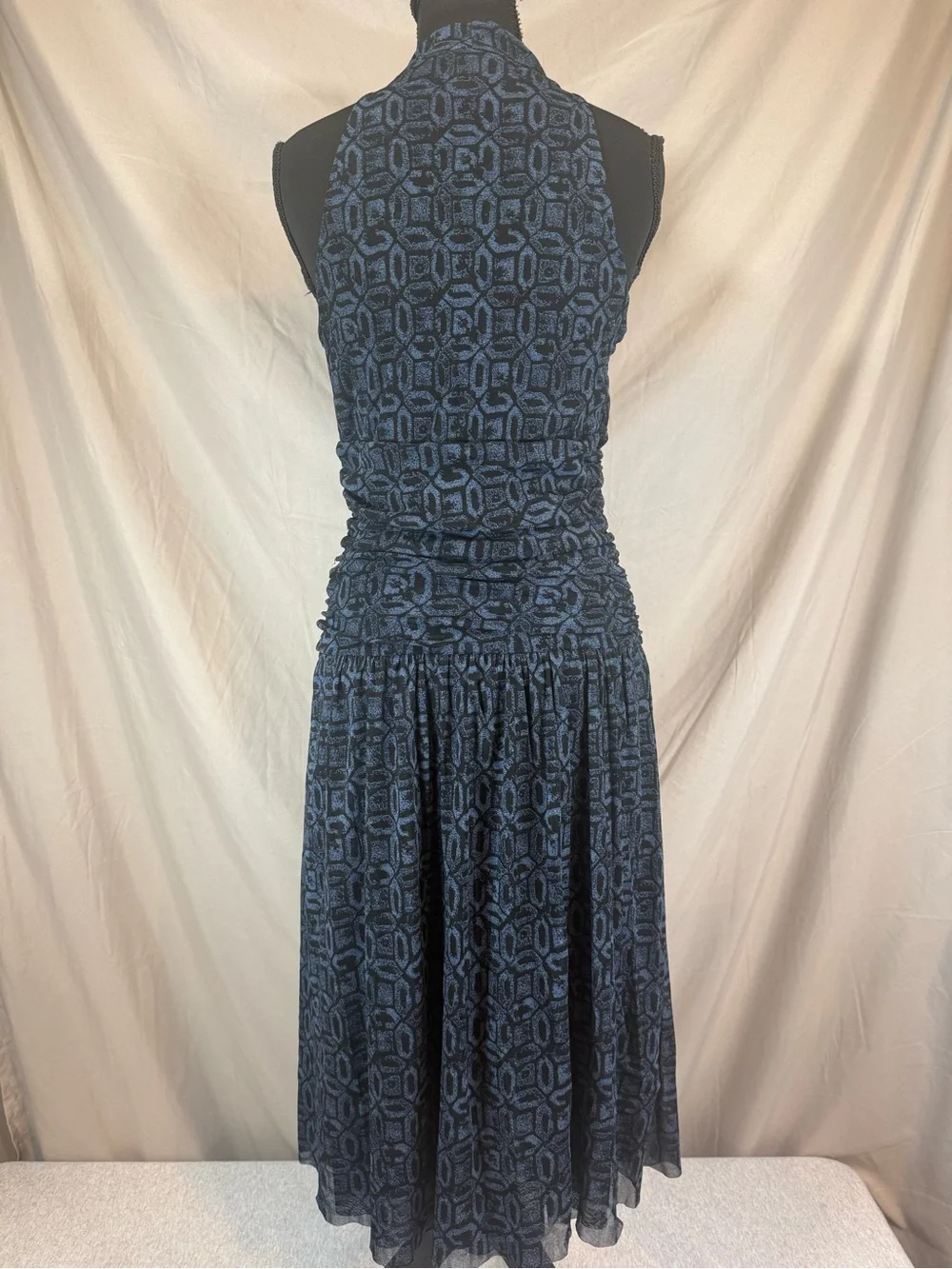 Michael Kors Geometric Print Fit & Flare Dress‎ - Blue/Black - Medium